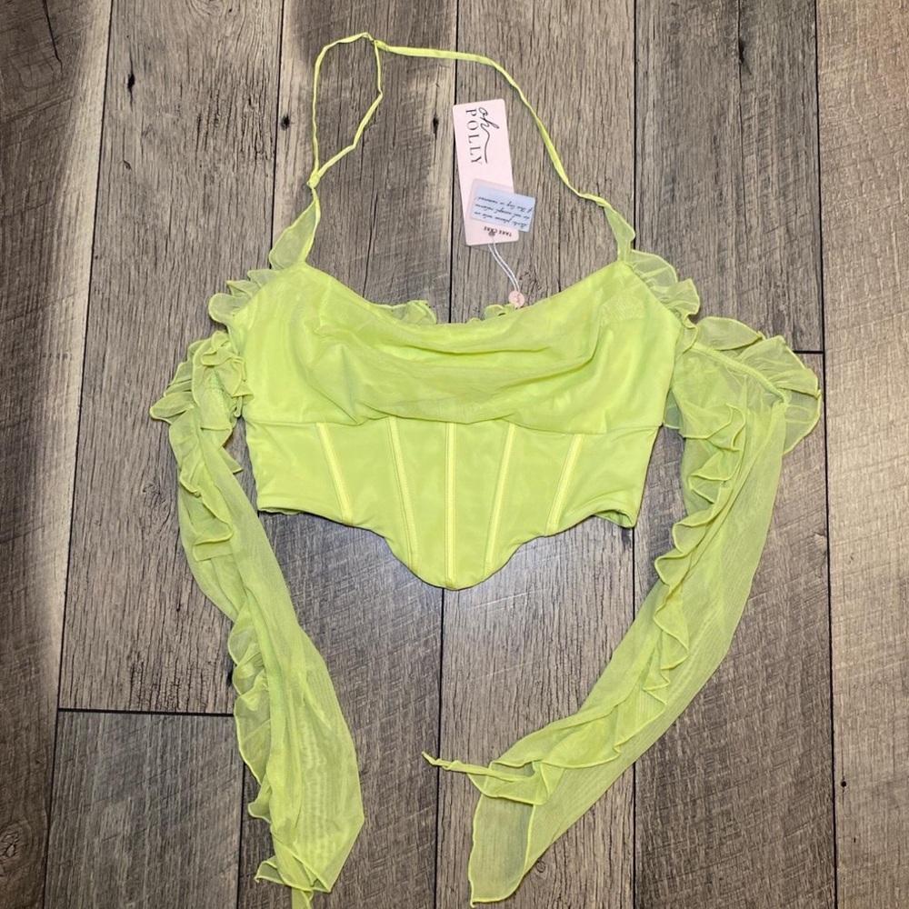 OHPOLLY Long Sleeve Cowl Neck Corset Crop Top
